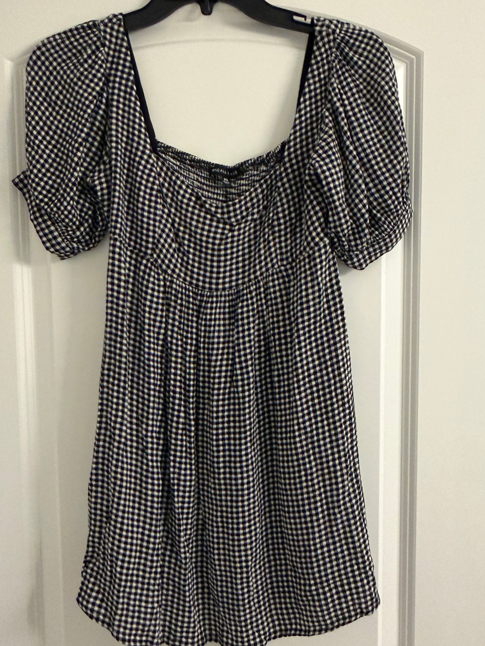 Kendall & Kylie Black and White Gingham Puff-Sleeve Tunic Dress